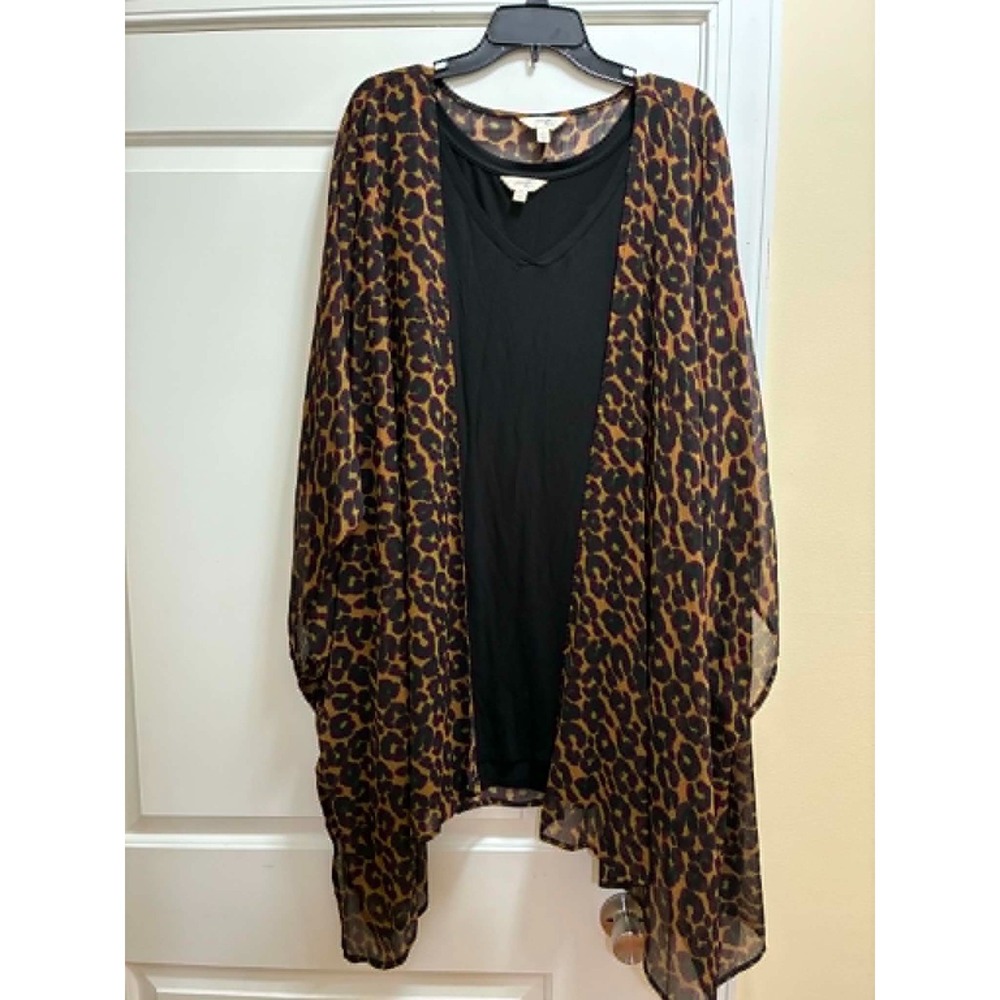 Terra & Sky Womens 3X Leopard Print Tiered Dress Short Sleeve Plus Size Boho NWT